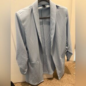 SHEIN Light Blue Textured Open Front Blazer Size L